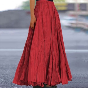 Wholesale Custom OEM Vintage Knitted Breathable Polyester Elegant Vertical <b>Pleat</b> Women's Loose Casual Ankle-Length <b>Maxi</b> <b>Skirt</b> - Product Image 4