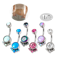 Anneaux de nombril incurvés en titane ASTM F136 étanches Maina, avec double CZ coloré, bijoux de piercing corporel pour nombril