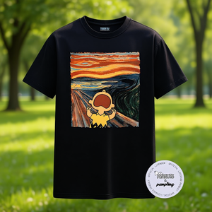 T-shirt minimalista a maniche corte con stampa espressionistica, unisex per adulti, nera, girocollo, con grafica semplice a tema emozionale - Product Image 4