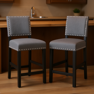 Set di 2 sedie da pranzo alte da 38,5-43,5 pollici con struttura in legno massello di gomma e rivestimento in tessuto dal design moderno - Product Image 2