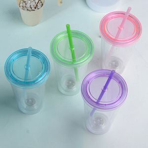 Gobelet lumineux créatif de 16 oz à LED, double paroi, en plastique transparent coloré, avec paille intégrée, pour la rentrée scolaire - Product Image 4