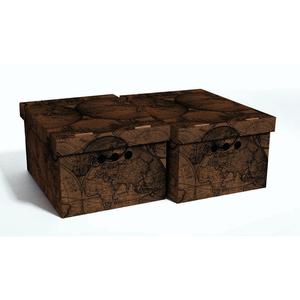 SET DI 2 SCATOLE DECORATIVE IN CARTONE ONDULATO CON UNA MAPPA ANTICA 33X25X18CM - Product Image 1