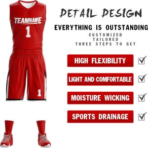 Maillot de basket-ball réversible personnalisé, nom et numéro personnalisés, uniforme d'équipe, pour hommes et garçons, évacuation de l'humidité, col en V, sublimé, 340g - Product Image 2
