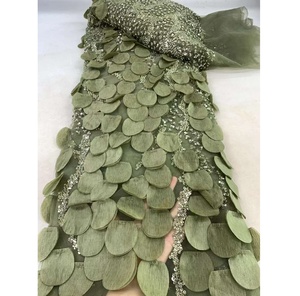 Nuevos productos Venta caliente precio al por mayor Dubai 3D flor tela vestido Material lentejuelas encaje francés <span class=keywords><strong>ropa</strong></span> 3D cuentas florales - Product Image 5