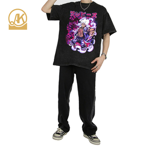 T-shirt Oversize da uomo <span class=keywords><strong>Anime</strong></span> Vintage con mezze maniche con lavaggio acido - Product Image 4