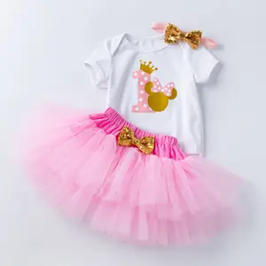 Kleinkind Outfits 3 Pcs Kleidung Set Mädchen Hochzeits feier Kleid Tutu Kleider Stirnband Stram pler Baby Röcke