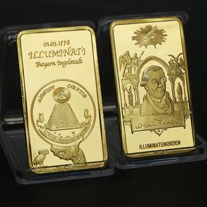 Koin Berkualitas Tinggi Berlapis Emas Bentuk Persegi Koin Besi Berlapis Cat AS 1 Troy Ounce Eagle Torch Gold Bar Coin - Product Image 3