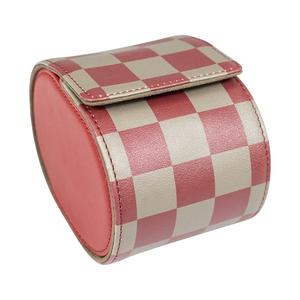 กล่องเก็บนาฬิกาทรงกลมสีชมพูปลายสูงพร้อมกระดุมปิดดีไซน์นูนรูปทรงกลมและสไตล์คลาสสิก - Product Image 5