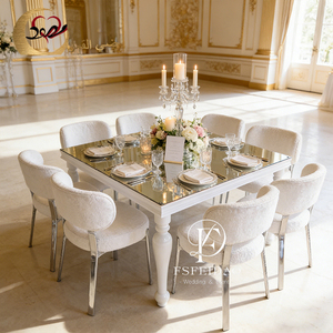 Romantic Modern Stainless Steel Frame White Square Glass Top Dining <b>Table</b> Set for Home & Hotel Use - Product Image 4