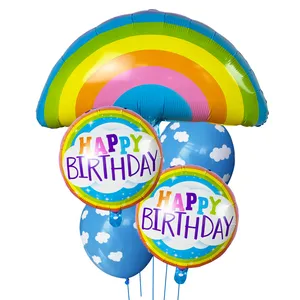 Juego de globos de helio con forma redonda para fiesta, juego de globos de helio con diseño de nube de arcoíris para feliz cumpleaños, 5 unidades