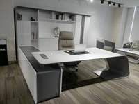 Haute qualité E1 MDF luxe blanc et gris peinture brillante ensemble de table de bureau à domicile gestion de haute technologie bureau exécutif