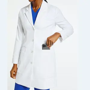 Cherokee donne mediche bianco Full Length camice bianco ricamo camice da laboratorio uniformi mediche per le donne scrub uniformi medico