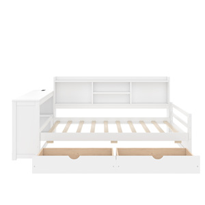 White Solid Wood Desk And Bed Combo With Bookshelf And <b>Drawers</b> <b>Storage</b> Multi Functional For Children Adults Elderly - Product Image 5