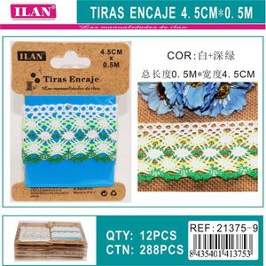 Nastri in Pizzo ILAN 4,5Cm X 0,5M Bianco Verde Scuro per Decorazioni Artigianali - Product Image 3