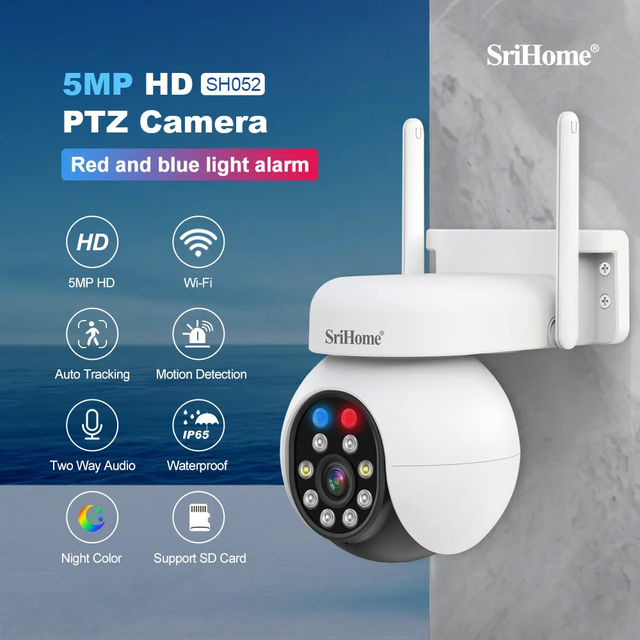 5MP 1944P Srihome SH052 Full Color Wireless PTZ IP Dome Camera AI Humanoid Detection Home Seucity CCTV Baby Monitor