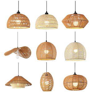 Lampadario Artigianale in Bambù e Vimini Intrecciato, Stile Retrò, Rotondo, in Legno e Rattan, per Interni - Product Image 6
