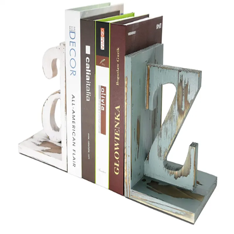 Wedding decor white blue A Z Letter design alphabet decorative bookends