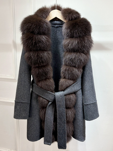 Janveny-<span class=keywords><strong>Manteau</strong></span> en fourrure de cachemire pour <span class=keywords><strong>femme</strong></span>, avec poche en <span class=keywords><strong>laine</strong></span>, long col en fourrure naturelle, surdimensionné, double face - Product Image 3