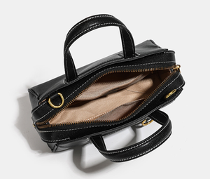 Custom Vegetable Tanned Leather Women's New Retro Shoulder Crossbody <b>Handbag</b> <b>Black</b> Genuine Leather <b>Small</b> Tote Bag - Product Image 6