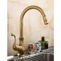 Robinet de cuisine et de salle de bain monocommande en laiton antique, à poser sur comptoir, col de cygne moderne, céramique, eau chaude et froide, pour hôtels, style classique