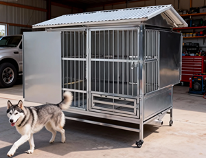 Großer Hundekäfig aus Edelstahl, atmungsaktiv, klassisch-modern, für den Außenbereich, reinigbar, mobil, mit Metallwanne - Product Image 1