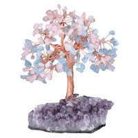 Árbol de la suerte de cristal Natural, piedra curativa artesanal, árbol de la vida del dinero con base de racimo de amatista, venta al por mayor