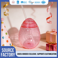 Gobelet rose en plastique PP en forme d'œuf avec couvercle et paille, 500 ml, sans BPA, motif animal, écologique, pour Pâques, pique-nique, boissons