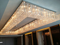 Lustre en cristal K9 personnalisable, lumière LED à 3 couleurs dimmable, style moderne et minimaliste de luxe pour salle de banquet d'hôtel