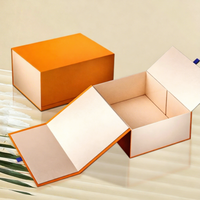 Boîte cadeau en papier rigide en forme de livre, pliable, avec fermeture magnétique, orange, de luxe, avec logo personnalisé, vente en gros