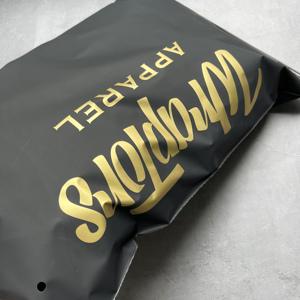 Wholesale Matte Black Zip Lock Pouch Custom Gold Print Logo Resealable <b>PE</b> Zipper Bag For Streetwear Apparel Packaging - Product Image 1