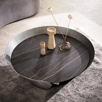 Table basse ronde à double plateau en céramique avec rangement, design unique pour le salon