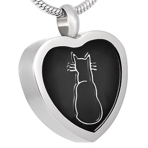 BIGGER ASHES CHAMBER Collar de acero inoxidable con colgante de corazón de gato esmaltado para cenizas, recuerdo funerario, regalo, joyería de recuerdo - Product Image 2