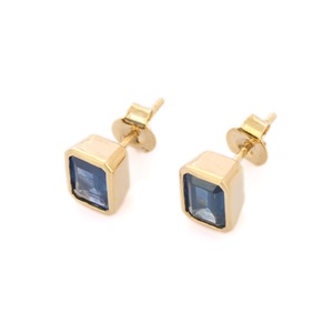 Produits les plus vendus: goujons de boucle d'oreille en pierre précieuse octogonale bleue saphir 14K, or jaune massif, goujons d'oreille minimaux, bijoux fins - Product Image 1
