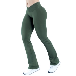 Pantalones de yoga sin costuras de talla grande para mujer, de cintura alta, elásticos, con efecto levanta glúteos, de pierna ancha ligeramente acampanados y resistentes a las arrugas. - Product Image 2