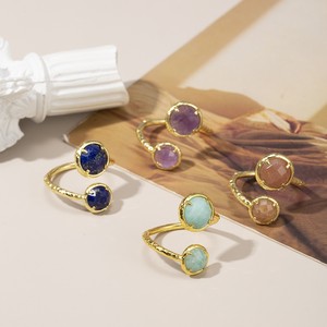 Zooying Délicat Gemstone Élégant <span class=keywords><strong>Anneau</strong></span> Personnalisé À Double Tête Pierre Naturelle Améthyste et <span class=keywords><strong>Lapis</strong></span> <span class=keywords><strong>Lazuli</strong></span> <span class=keywords><strong>Anneau</strong></span> Réglable - Product Image 2