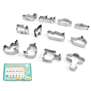 12 Pcs Vehicle Shapes Stainless Steel Biscuit Cutter Mold Set Means of transportation Cookie Stamps Mould Baking Kitchen Tools