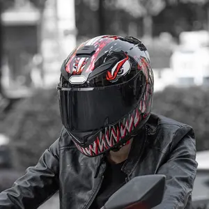 Helm Full Face ABS Berkendara, Helm Kendaraan Listrik Penutup Penuh Api Flip Up, Helm Sepeda Motor