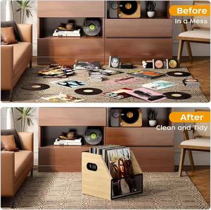 Boîte de rangement <span class=keywords><strong>pour</strong></span> disques vinyles en bois massif avec support de présentation <span class=keywords><strong>pour</strong></span> <span class=keywords><strong>CD</strong></span> et organisation de bureau à domicile - Product Image 4