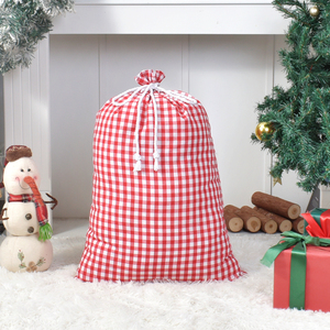 Tas Serut Ramah Lingkungan dengan Cetakan Sublimasi, Kantong Santa Natal Motif Kotak-kotak Pink yang Dapat Dipersonalisasi untuk Hadiah Permen yang Dapat Digunakan Kembali - Product Image 4