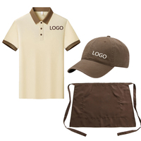 Polo respirant personnalisable avec logo pour personnel de restauration rapide, serveurs de restaurant, bar, uniforme avec tablier et chapeau