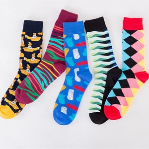 Chaussettes en coton 200N rétro psychédéliques à motifs géométriques, rayures, cactus, zigzag, argyle, fantaisie, pour hommes, décontractées, cadeau, chaussettes en coton - Product Image 2