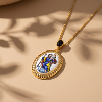 Kalung Liontin Santo Kristoforus TIMEMUSE Grosir, Buatan Tangan, Enamel, Lapisan Emas 18K, Perlindungan Perjalanan, Liontin Katolik