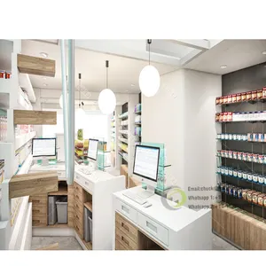 Diseño de madera Farmacia Gabinete de almacenamiento de madera Escaparate Diseños interiores para tienda médica