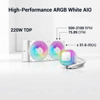 Refroidisseur liquide AIO DeepCool LE240-WH-V2 240 mm blanc avec TDP de 220 W et ventilateurs ARGB de 75,89 CFM pour Intel LGA1700 et AMD AM5