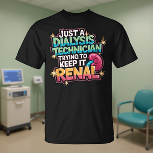 Camiseta para adulto unisex con estampado de técnico de diálisis Trying To Keep It Renal, cuello redondo, manga corta, color negro - Product Image 3