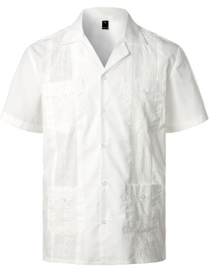 Camisa cubana para hombre de la fábrica Yiwu, camisa <span class=keywords><strong>guayabera</strong></span> blanca bordada <span class=keywords><strong>mexicana</strong></span>, camisa de manga corta para hombre - Product Image 4