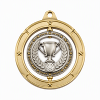 Médaille rotative personnalisée en alliage de zinc avec design mascotte en émail 3D, plaque de récompense ronde en relief pour les prix sportifs et souvenirs