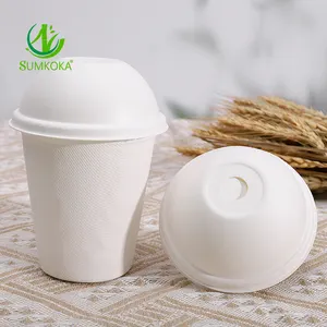 Biodegradable Disposable Take Away Drink Cup 2-16 OZ Sugarcane Bagasses Coffee Cup With Bagasse Lid