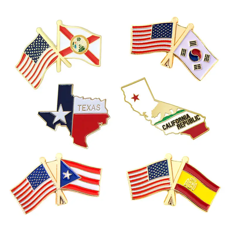 Pin de solapa de país personalizado, insignia de metal esmaltado, Bandera Nacional Americana, pin para sombrero, venta al por mayor