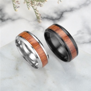 Wholesale Simulated Wood Grain Rings <b>for</b> <b>Men</b> Manufacturers' Hot Sale Chunky Stainless Steel Wooden Jewelry Non-Tarnish Fade - Product Image 2
